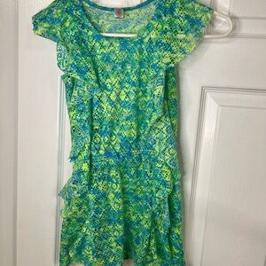 Justice Girls Swim Cover Up Dress Size 8 Green Blue Beach Pool